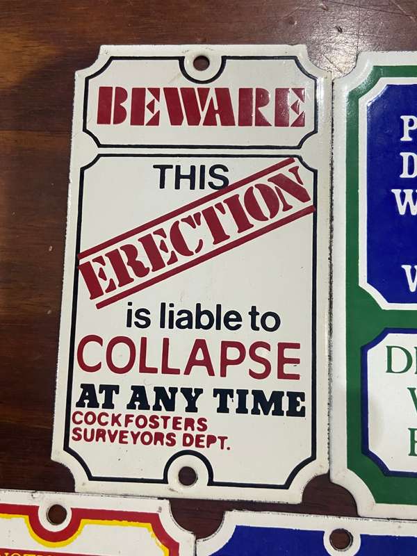 7 SMALL ENAMEL NOVELTY SIGNS FROM THE 1980s - DODO DESIGNS ENGLAND - 7x12cm each, One bid for all