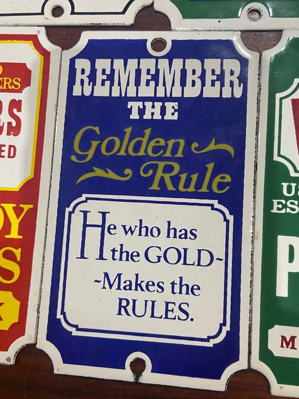 7 SMALL ENAMEL NOVELTY SIGNS FROM THE 1980s - DODO DESIGNS ENGLAND - 7x12cm each, One bid for all