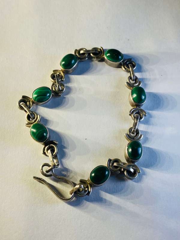 925 SILVER MALACHITE BRACELET COSTUME JEWELRY PIECE