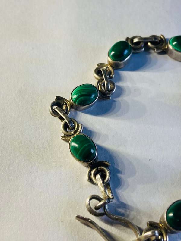 925 SILVER MALACHITE BRACELET COSTUME JEWELRY PIECE