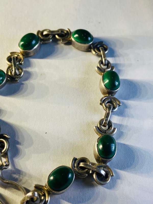 925 SILVER MALACHITE BRACELET COSTUME JEWELRY PIECE