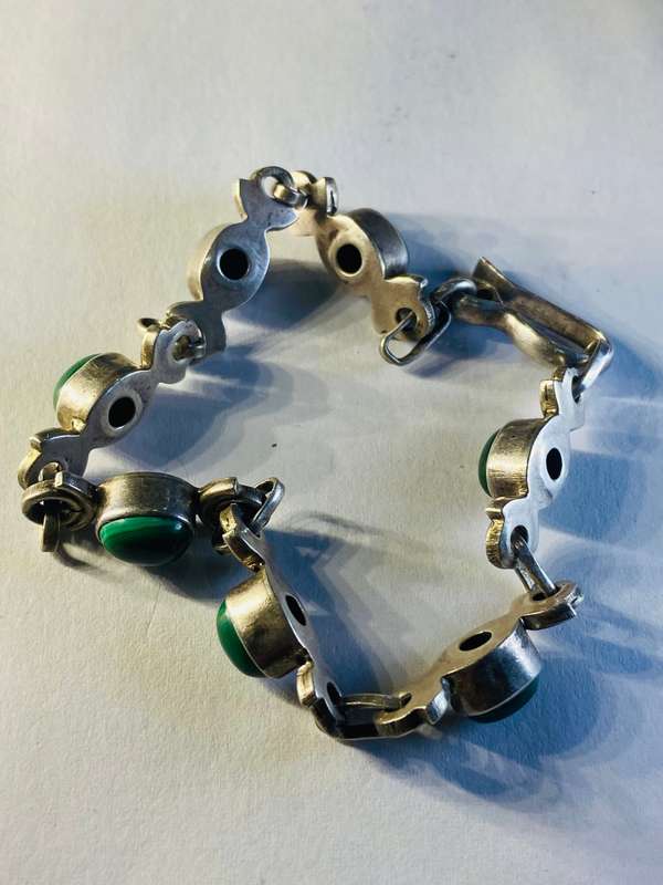 925 SILVER MALACHITE BRACELET COSTUME JEWELRY PIECE