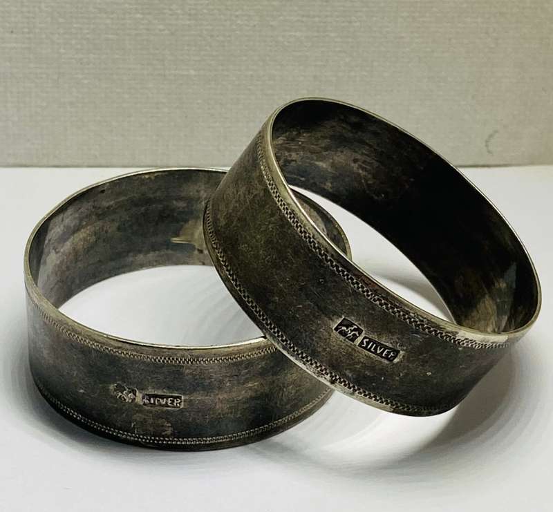 RARE NORMAN WATSON SILVERSMITHS DURBAN SA SILVER PAIR NAPKIN RINGS