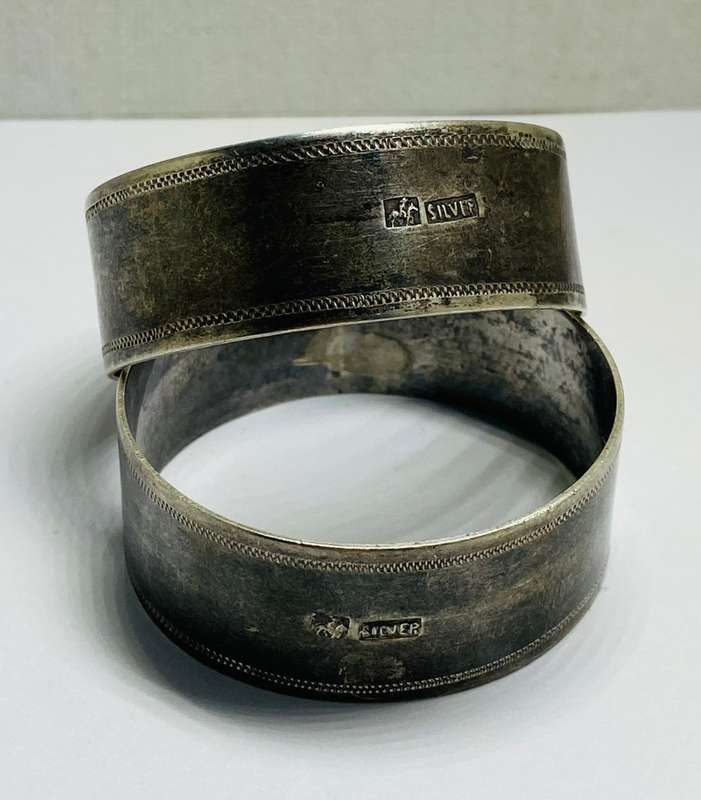 RARE NORMAN WATSON SILVERSMITHS DURBAN SA SILVER PAIR NAPKIN RINGS