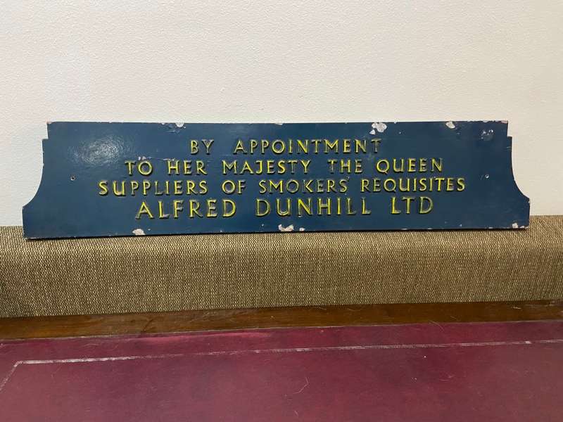 OLD ALFRED DUNHILL BRITISH SIGN - CAST IRON WITH ENAMEL PAINT - HEAVY -