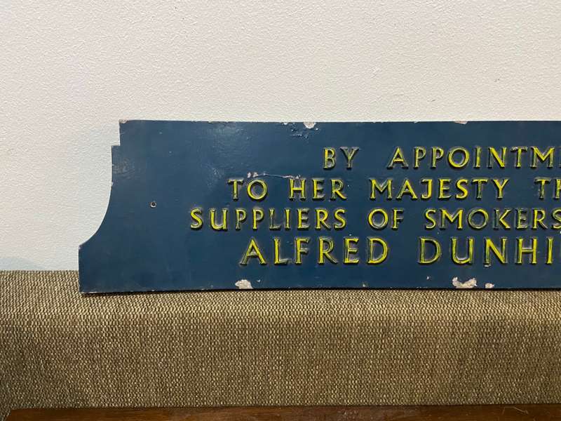 OLD ALFRED DUNHILL BRITISH SIGN - CAST IRON WITH ENAMEL PAINT - HEAVY -
