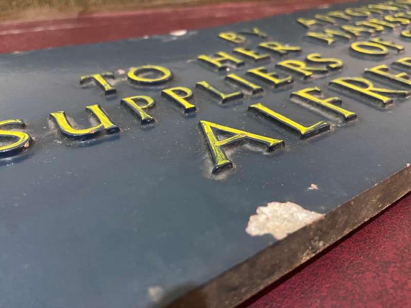 OLD ALFRED DUNHILL BRITISH SIGN - CAST IRON WITH ENAMEL PAINT - HEAVY -