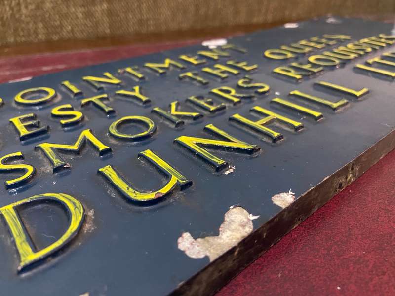 OLD ALFRED DUNHILL BRITISH SIGN - CAST IRON WITH ENAMEL PAINT - HEAVY -