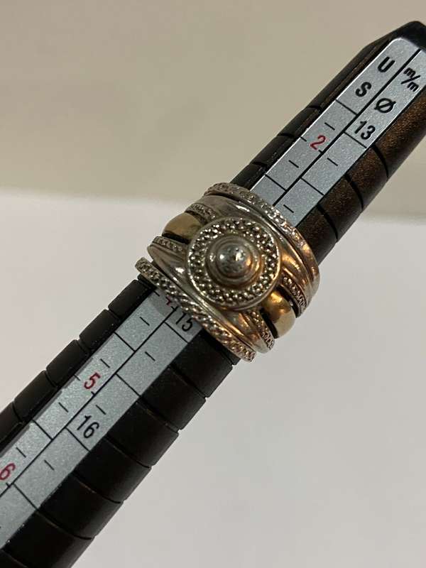 RING SET - SILVER WITH 9ct GOLD INLAY ON MAIN RING -