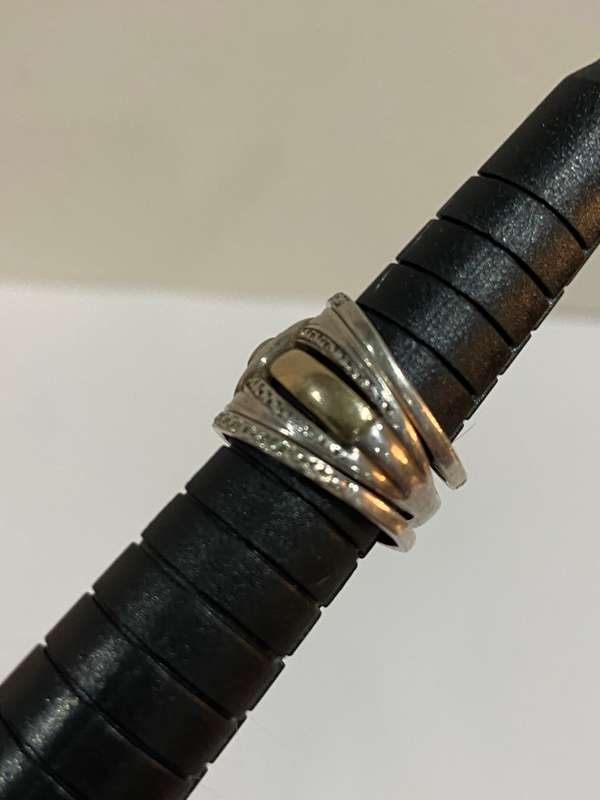 RING SET - SILVER WITH 9ct GOLD INLAY ON MAIN RING -