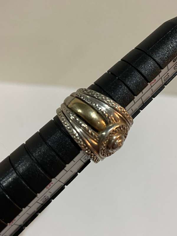 RING SET - SILVER WITH 9ct GOLD INLAY ON MAIN RING -
