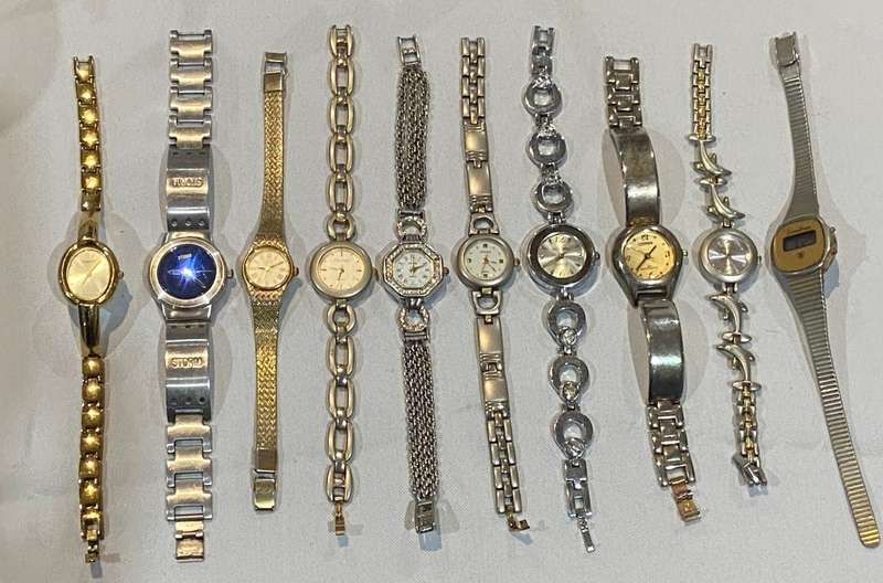 10 LADIES WATCHES - ALL RUNNERS WITH NEW BATTERIES - TESTED - ALL FOR ONE BID -