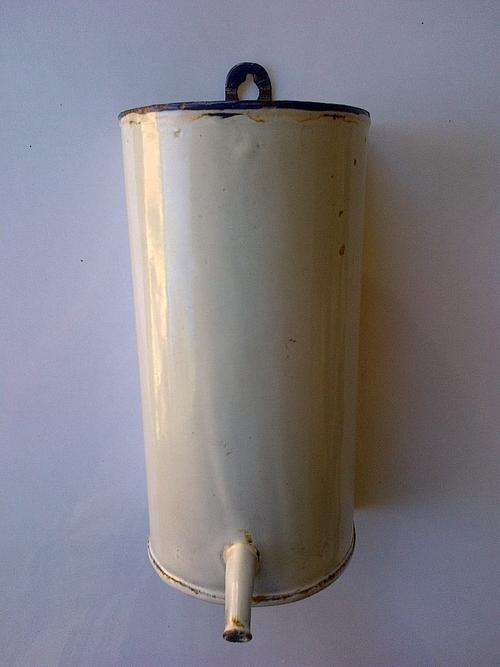 ENAMEL WALL HANGING CONTAINER WITH SPOUT - GREAT FIND -