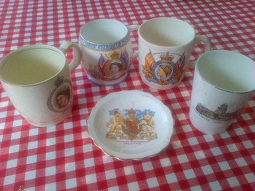 LOT OF CORONATION CERAMIC MUGS AND SAUCER - ALSO JHB JUBILEE MUG 1936 -