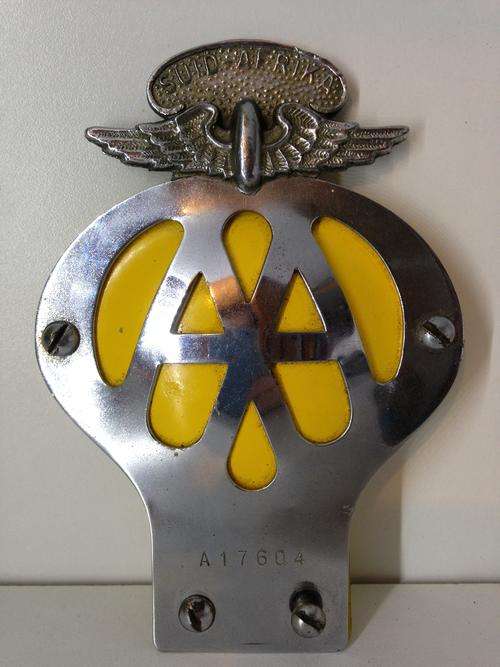 AA MOTOR BADGE - EARLY EDITION A NUMBERED - RARE WITH SECOND YELLOW METAL BACKING -