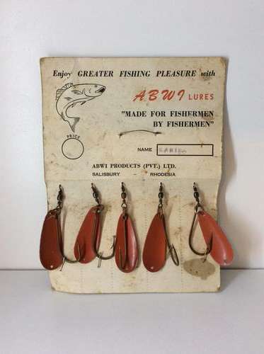 VINTAGE FISHING LURES - ABWI OLD NEW STOCK - KARIBA - MADE IN SALISBURY RHODESIA - AMAZING RARE FIND
