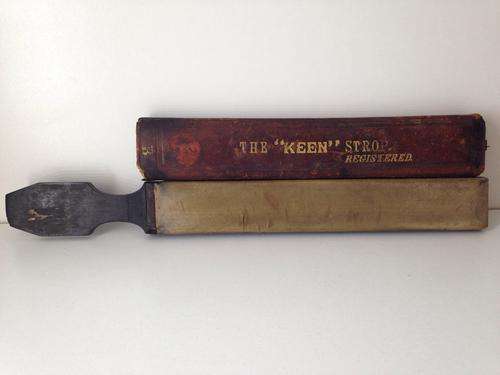 VINTAGE ENGLISH HANDHELD STROP - THE "KEEN" STROP - LEATHER RAZOR SHARPENER - FANTASTIC -