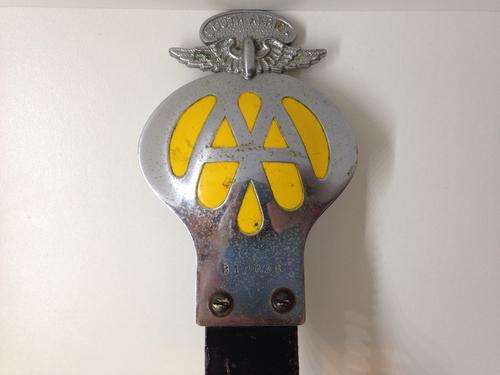 AA EARLY B NUMBERED CAR BADGE ON ORIGINAL BRACKET - RARE FIND -