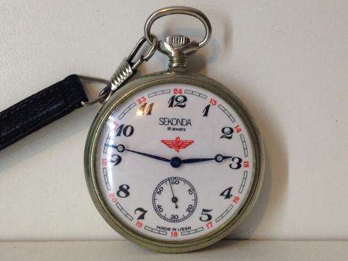 SEKONDA 18 JEWELS RUSSIAN USSR POCKET WATCH - TRAIN SCENE -