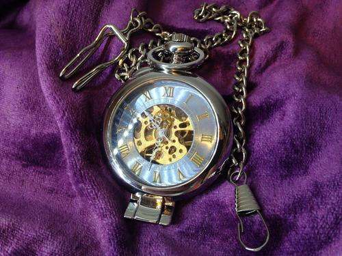 NEW WIND UP SKELETON POCKET WATCH - GREAT ITEM AND NEW - WITH CHAIN - AMAZING GIFT -