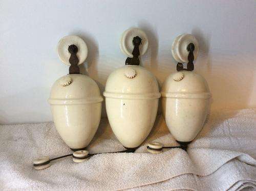 VINTAGE CEREMIC PULLEY SYSTEM LIGHTING FICTURES - SET OF THREE - RARE & AMAZING FIND -
