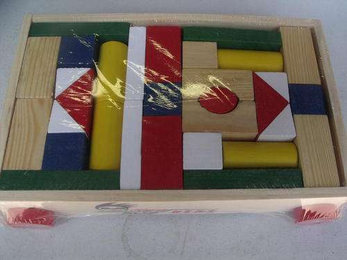 Colourful Wooden play Blocks in Wooden wagon