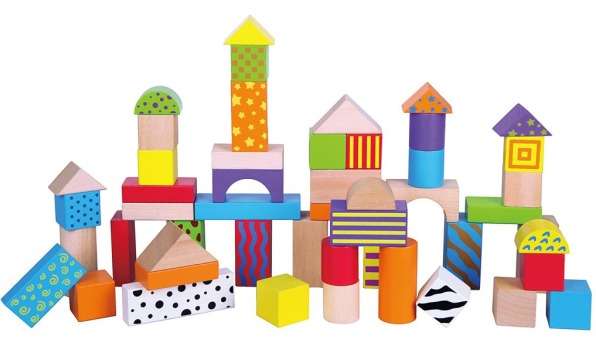 50pce Wooden Patterned Block Set in a Carry Bag