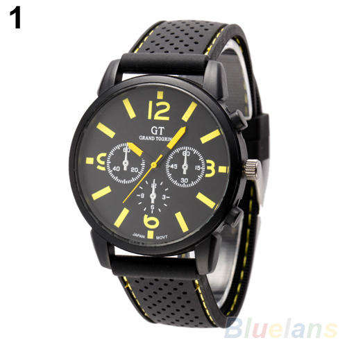 Men's Quartz Analogue Silicone Band Stainless Steel Sports Wrist Watch