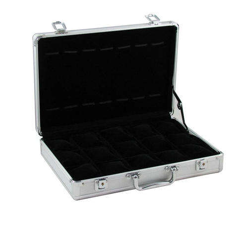Lockable Aluminuim watch case with velevet finishes 15 compartments to store your elegant watches