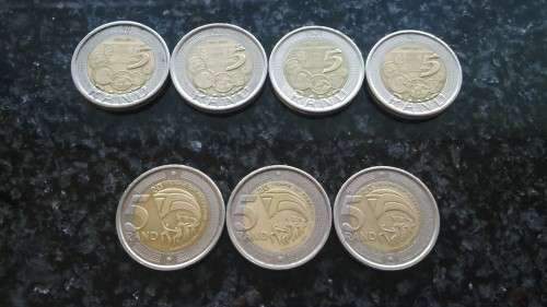 lot of 7 R5 Coins . Sarb 90 years and 20 years of Democracy