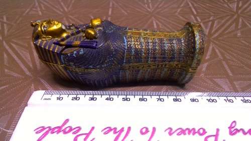 Stunning HIGH Value , highly Detailed `Hand Painted` 3 piece Pharoahs Coffin ornament Marked C2000 V