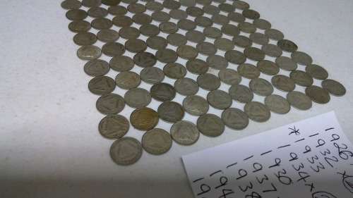 lot of 100 Silver 3d Tickey Coins 1926-1959 all for one bid