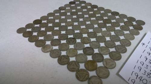 lot of 100 Silver 3d Tickey Coins 1926-1959 all for one bid