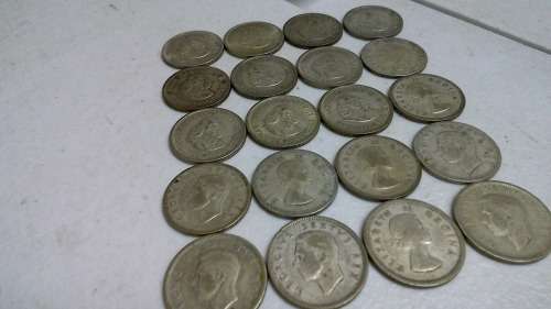 lot of 20 Silver One Shilling & 10 Cent Coins 1943-1964 All for one bid