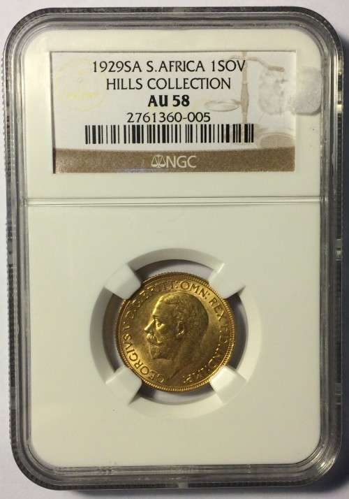 HILLS COLLECTION!! - 1929 SA Gold Sovereign (NGC AU58)