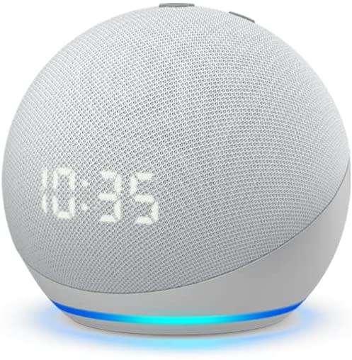 Echo Dot 4 (4th Gen with Clock) -  | Smart speaker with Alexa | Glacier White