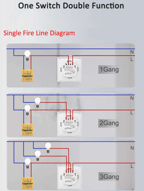 Smart Wi-Fi Light Switch 4 Gang Black - works with or without neutral - with 2 way switching -Tuya