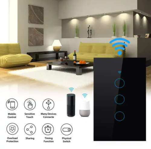 Smart Wi-Fi Light Switch 3 Gang Black - works with or without neutral - with 2 way switching -Tuya