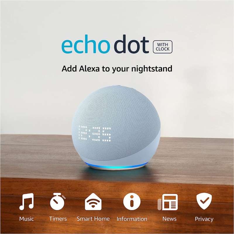 Echo Dot (5th Gen, 2022 release) with clock | Smart speaker with clock and Alexa | Cloud Blue