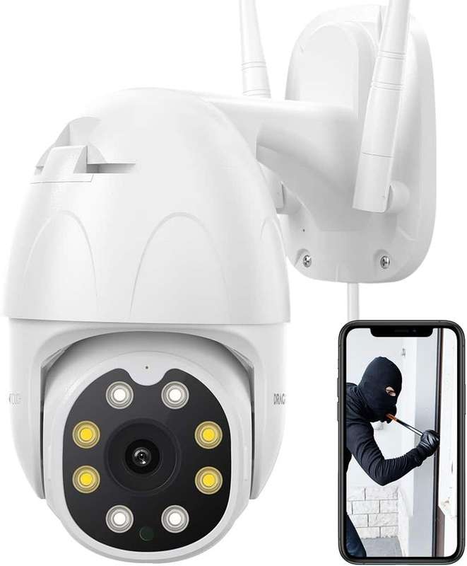 Dragon Touch OD10 PTZ - Tuya -Wifi Outdoor Camera- 2 Way Audio -Motion Detection - Works with Alexa