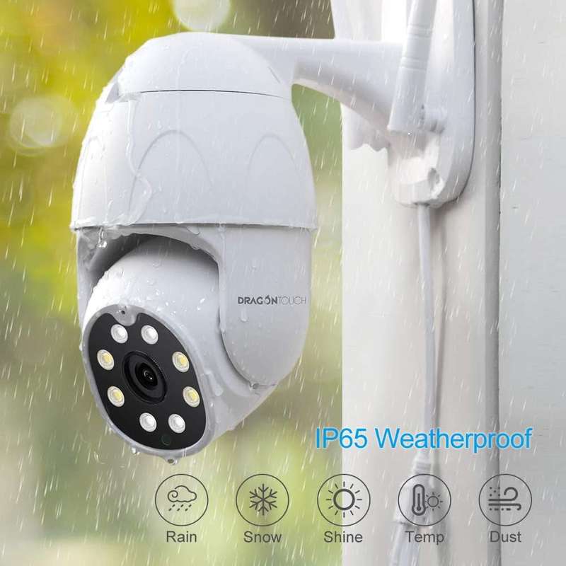 Dragon Touch OD10 PTZ - Tuya -Wifi Outdoor Camera- 2 Way Audio -Motion Detection - Works with Alexa