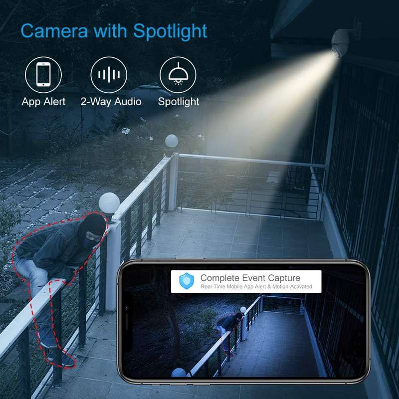 Dragon Touch OD10 PTZ - Tuya -Wifi Outdoor Camera- 2 Way Audio -Motion Detection - Works with Alexa