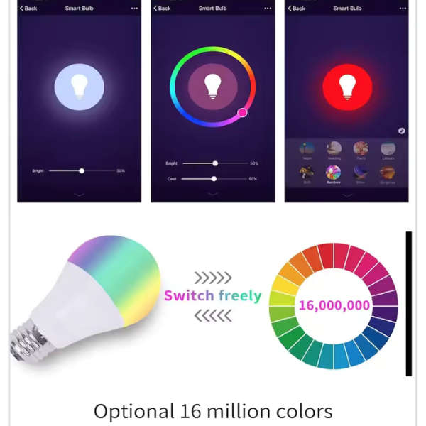 WiFi Smart Bulb E27 9W Tuya RGBCW Lamp Light Led Bulb -Works With Alexa/Google Home 3000K-6500K