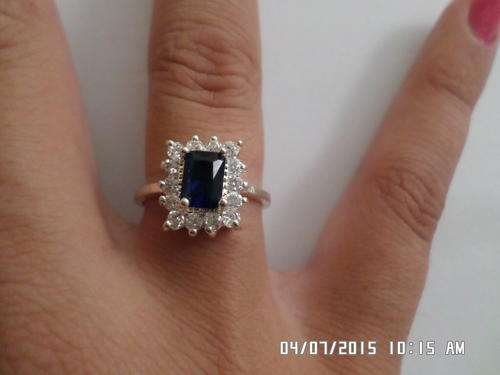 925 Sterling Silver Stamped Ring With Blue Simulated Sapphire Stone Size 9