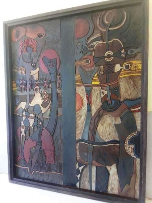 Lucky Sibiya wood block (south african), born 1942-1999. abstraut