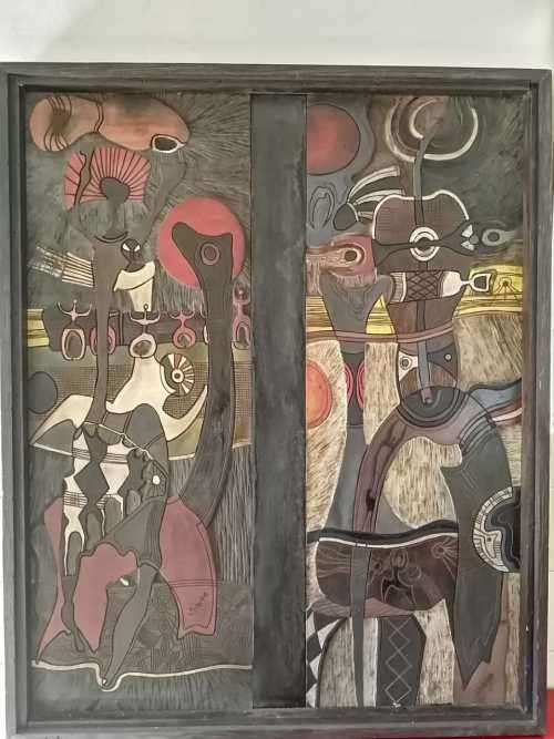 Lucky Sibiya wood block (south african), born 1942-1999. abstraut
