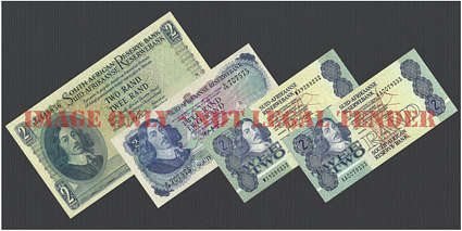4 South African R2 Banknotes signed by 4 different Governors - R1 Start