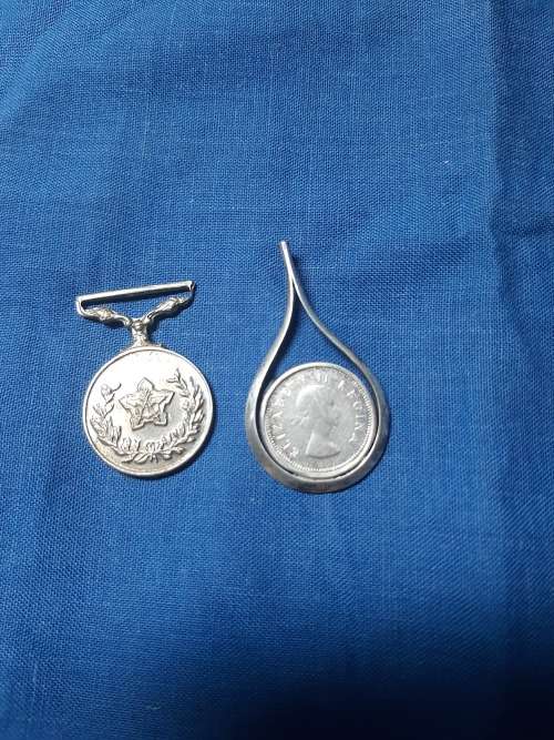1 x War Medal and Silver 5 Shielling,s all for 1 bidding