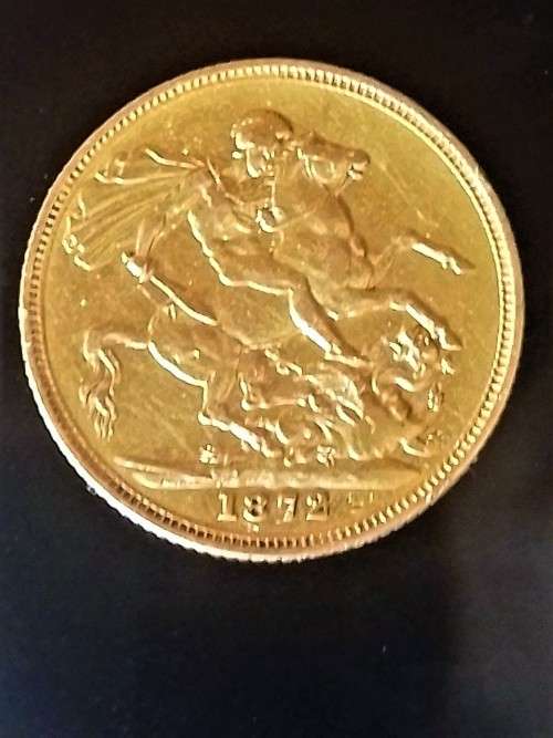 `VERY RARE`, ( 1872 SOVEREIGN GOLD COIN) 1 Sovereign-Victoria 1st / Portrait, St. George.