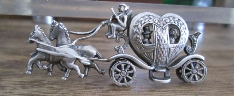 ` Vintage Brooch` Genuine 925 Silver Enamel Marcasite Horse and Carriage